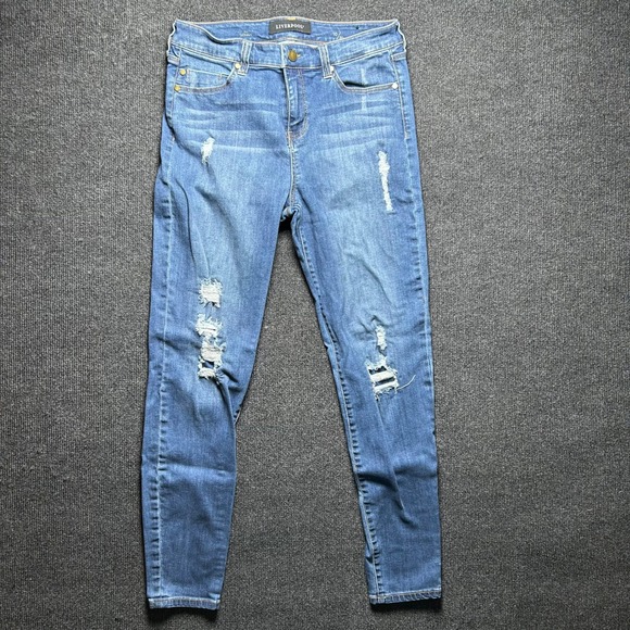 Liverpool Denim - Liverpool The Skinny Distressed Jeans Blue Smithtown Dest Womens Size 10/30